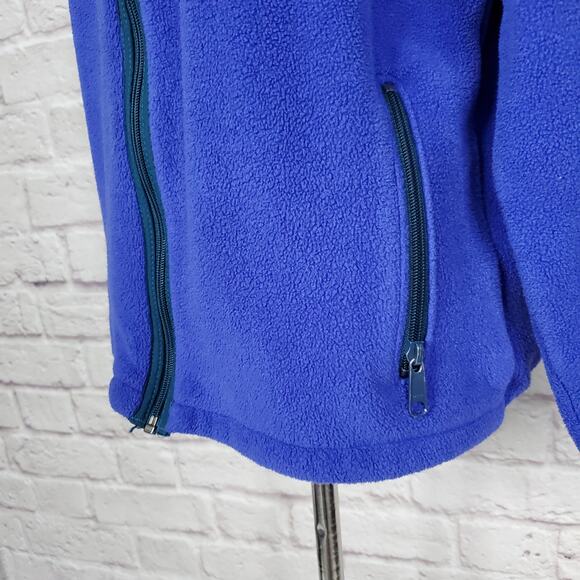 LL Bean Fleece Jacket Periwinkle Blue Green Trim 1990s Full Zip Script Sz XS/S - Picture 8 of 12